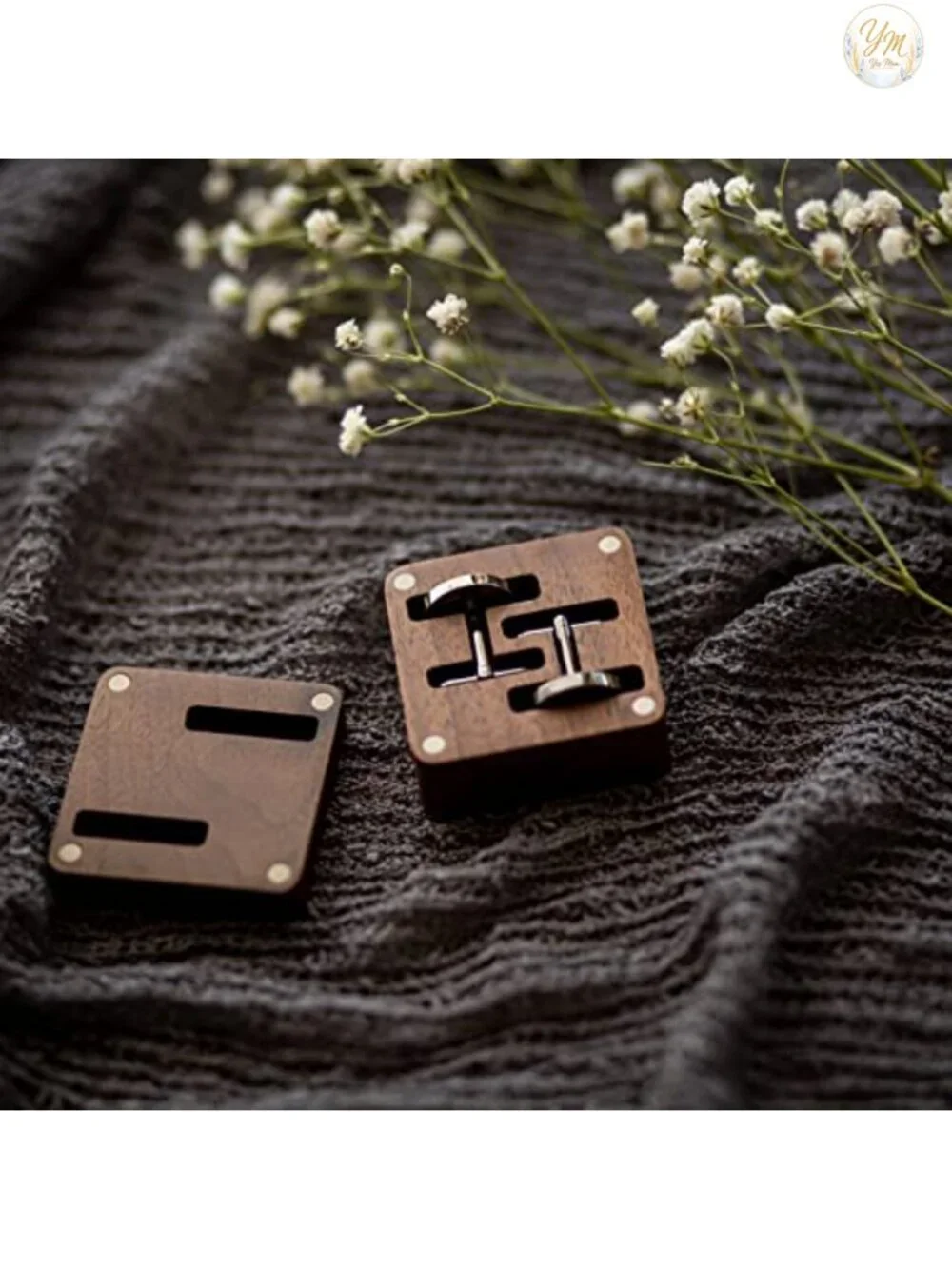Best Man Gunmetal Cufflinks with Engraved Wood Gift Box